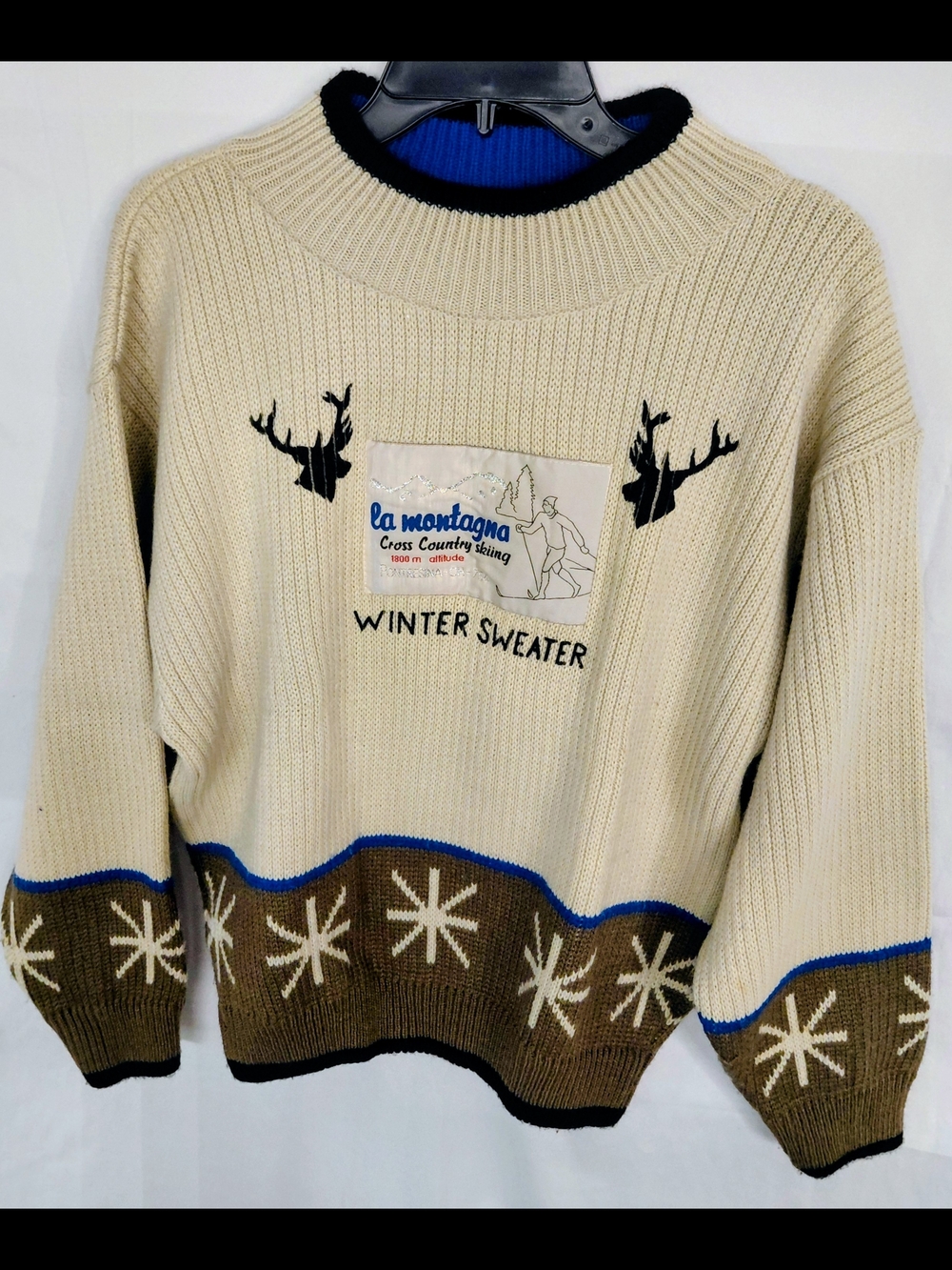 VINTAGE Winter Sweater - Cream & Brown SIZE SMALL Triangle BRAND